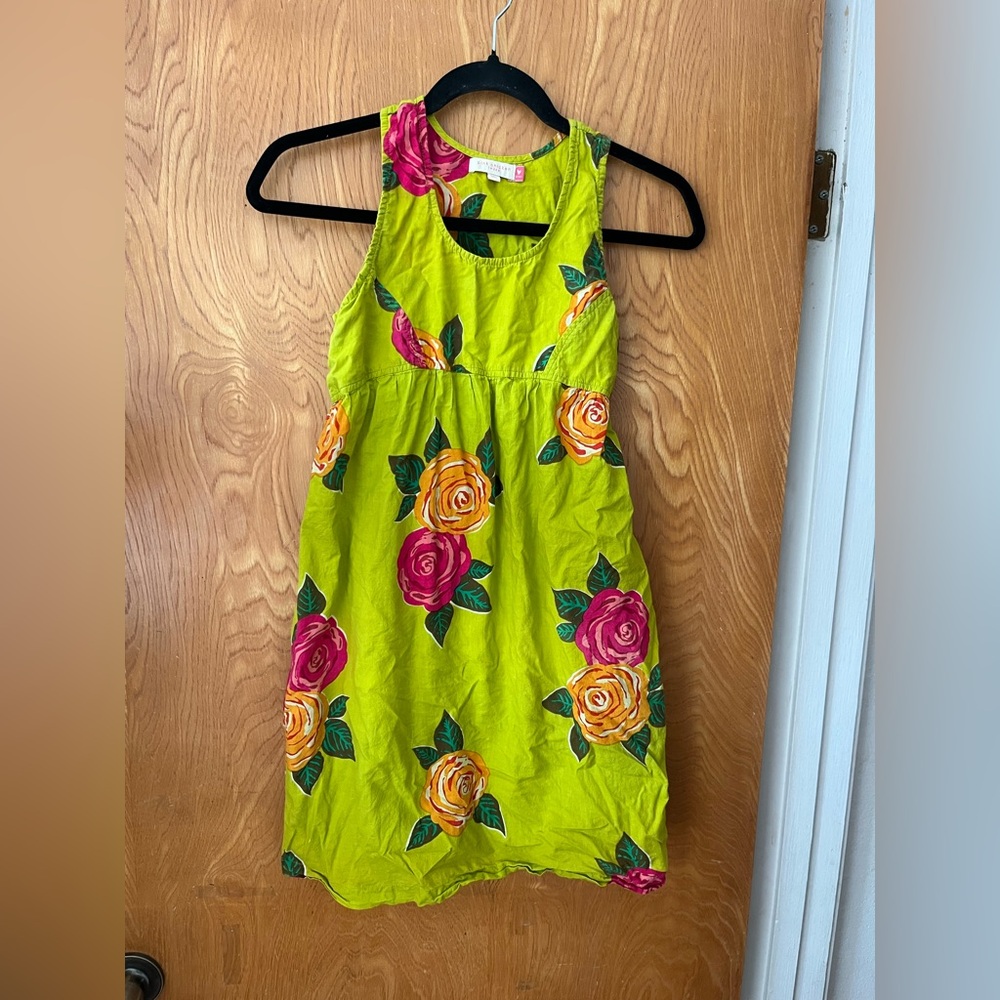 Pink Chicken Green and Pink floral Sundress Casual 13/14